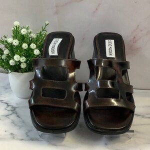 NWOT Steve Madden Women's Black/Brown Slide Sandals Size 6.5